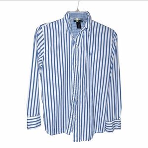 Lauren Ralph Lauren Blue and White Striped Button Down Shirt